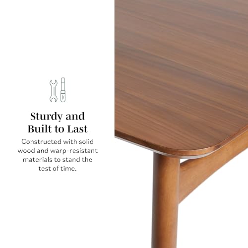 Walker Edison Mid-Century Modern Solid Wood Tapered-Leg Dining Table, 59 Inch, Walnut