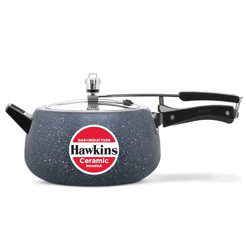 Hawkins 5 Litre Ceramic Nonstick Pressure Cooker, Induction Inner Lid Cooker, Granite Contura shaped Cooker, Best Cooker, Blue (ICC50)