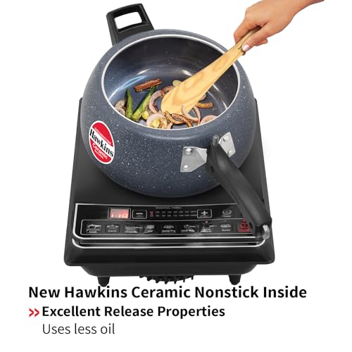 Hawkins 5 Litre Ceramic Nonstick Pressure Cooker, Induction Inner Lid Cooker, Granite Contura shaped Cooker, Best Cooker, Blue (ICC50)