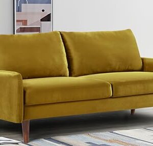 Container Furniture Direct Kent Velvet Sofa for Modern Living Rooms and Compact Spaces, Comfy 3 Seater Couch Studio Apartment Furniture with Sleek Design, Greenish Yellow