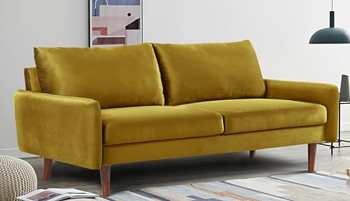 Container Furniture Direct Kent Velvet Sofa for Modern Living Rooms and Compact Spaces, Comfy 3 Seater Couch Studio Apartment Furniture with Sleek Design, Greenish Yellow