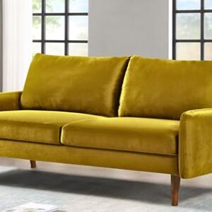 Container Furniture Direct Kent Velvet Sofa for Modern Living Rooms and Compact Spaces, Comfy 3 Seater Couch Studio Apartment Furniture with Sleek Design, Greenish Yellow