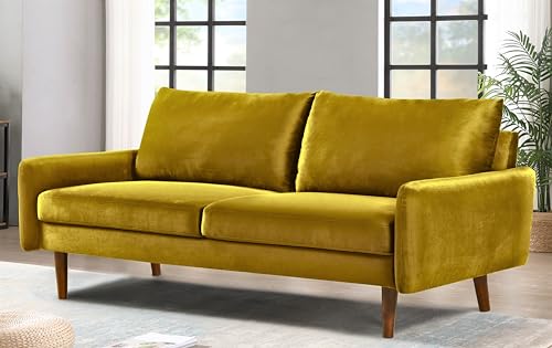 Container Furniture Direct Kent Velvet Sofa for Modern Living Rooms and Compact Spaces, Comfy 3 Seater Couch Studio Apartment Furniture with Sleek Design, Greenish Yellow