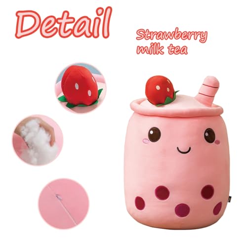 Galatee 9.8" Cute Bubble Tea Stuffed Animal Plush Pillow,Soft Kawaii Red Strawberry Boba Plushie Hugging Pillow,Gifts for Children