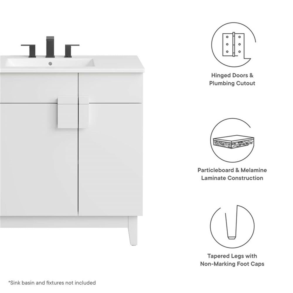 Modway EEI-6400-WHI Miles 36” Bathroom Vanity Cabinet (Sink Basin Not Included), White