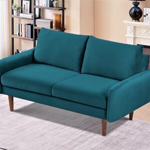 US Pride Furniture Kent Modern Velvet Loveseat Sofa, Comfortable 2 Seater Couch for Living Rooms and Small Spaces, Ideal Studio Apartment Furniture with Sleek Design, Greenish Blue