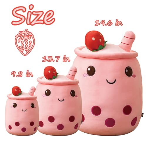 Galatee 9.8" Cute Bubble Tea Stuffed Animal Plush Pillow,Soft Kawaii Red Strawberry Boba Plushie Hugging Pillow,Gifts for Children