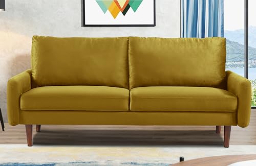 Container Furniture Direct Kent Velvet Sofa for Modern Living Rooms and Compact Spaces, Comfy 3 Seater Couch Studio Apartment Furniture with Sleek Design, Greenish Yellow