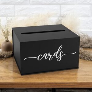 Wooden Wedding Card Box with Slot | Wedding Decorations for Reception, Card Box for Wedding Gifts & Money | Rustic Card Box with Lid | Baby Shower, Bridal Shower, Graduation Card Box - Black