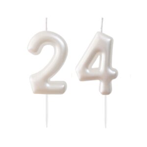 2.36" 24th 42nd number candles birthday gifts for women men birthday decorations birthday candles numbers happy birthday candles for cake 2 candle for women for men (white)