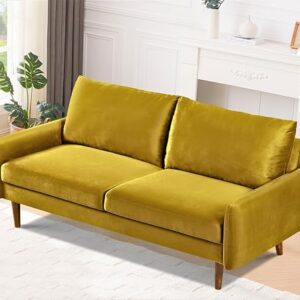 Container Furniture Direct Kent Velvet Sofa for Modern Living Rooms and Compact Spaces, Comfy 3 Seater Couch Studio Apartment Furniture with Sleek Design, Greenish Yellow