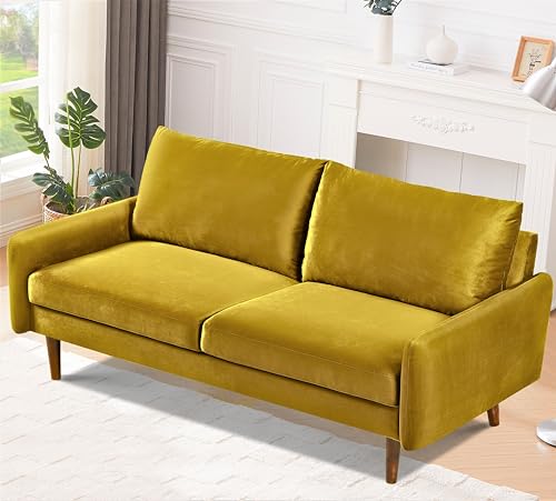 Container Furniture Direct Kent Velvet Sofa for Modern Living Rooms and Compact Spaces, Comfy 3 Seater Couch Studio Apartment Furniture with Sleek Design, Greenish Yellow