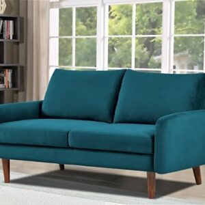 US Pride Furniture Kent Modern Velvet Loveseat Sofa, Comfortable 2 Seater Couch for Living Rooms and Small Spaces, Ideal Studio Apartment Furniture with Sleek Design, Greenish Blue