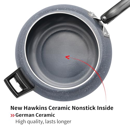 Hawkins 5 Litre Ceramic Nonstick Pressure Cooker, Induction Inner Lid Cooker, Granite Contura shaped Cooker, Best Cooker, Blue (ICC50)