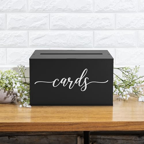 Wooden Wedding Card Box with Slot | Wedding Decorations for Reception, Card Box for Wedding Gifts & Money | Rustic Card Box with Lid | Baby Shower, Bridal Shower, Graduation Card Box - Black