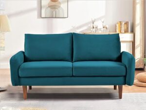 us pride furniture kent modern velvet loveseat sofa, comfortable 2 seater couch for living rooms and small spaces, ideal studio apartment furniture with sleek design, greenish blue