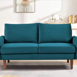 US Pride Furniture Kent Modern Velvet Loveseat Sofa, Comfortable 2 Seater Couch for Living Rooms and Small Spaces, Ideal Studio Apartment Furniture with Sleek Design, Greenish Blue