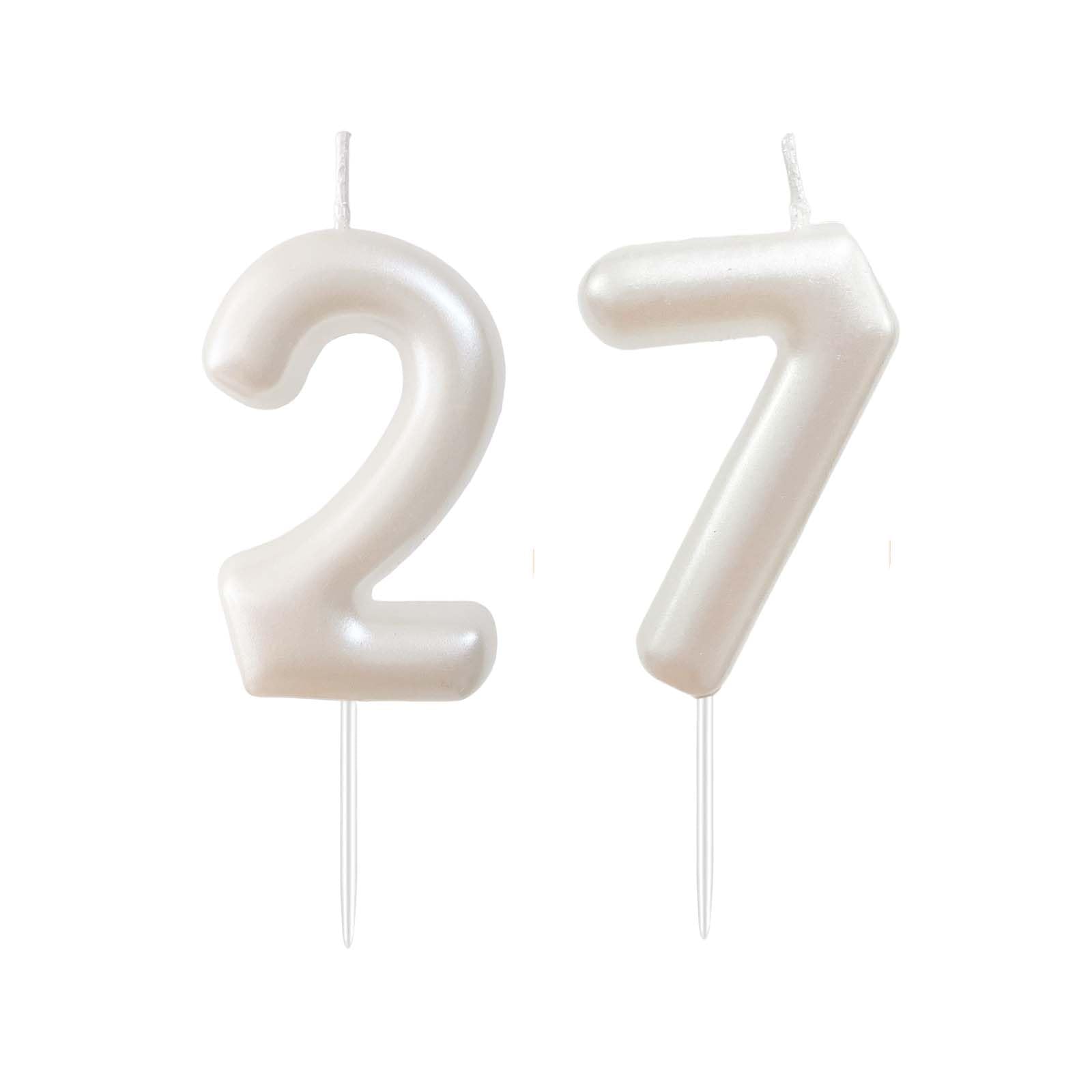 2.36" 27th 72nd Number Candles Birthday Gifts for Women Men Birthday Decorations Birthday Candles Numbers Happy Birthday Candles for Cake 2 Candle for Women for Men (White)