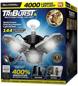 triburst by bell+howell, ason tv 4000 lumens / 6500 kelvin indoor lights, ultra bright lighting with 144 led bulbs and multi-directional triple panel bedroom, garage, ceiling light