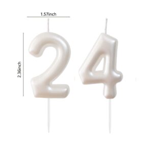 2.36" 24th 42nd Number Candles Birthday Gifts for Women Men Birthday Decorations Birthday Candles Numbers Happy Birthday Candles for Cake 2 Candle for Women for Men (White)