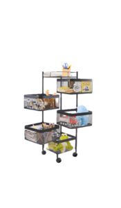 black 5 tier 360 degree rotating metal vegatable storage rack w/swing out shelves