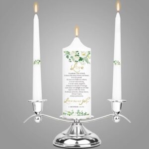 3 Unity Floral Candles for Wedding Ceremony Set with Silver Holder, Wedding Accessories for Reception