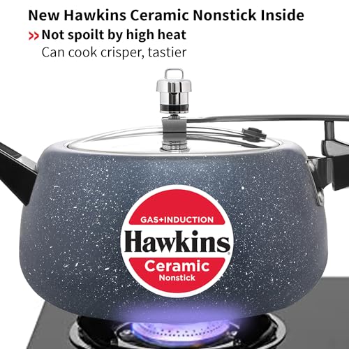 Hawkins 5 Litre Ceramic Nonstick Pressure Cooker, Induction Inner Lid Cooker, Granite Contura shaped Cooker, Best Cooker, Blue (ICC50)