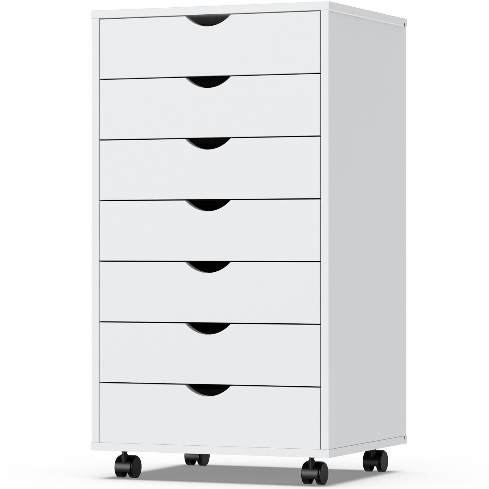 Sweetcrispy 7 Drawer Chest - Storage Cabinets Dressers Wood Dresser Cabinet with Wheels Mobile Organizer Drawers for Office, Home, White