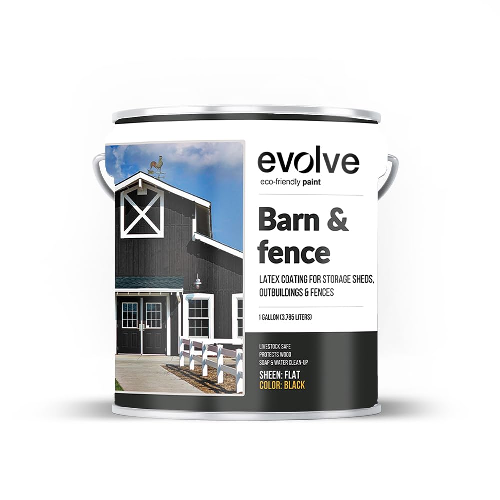 EVOLVE Barn & Fence: Swift Shield High Durability and Scratch-Resistant Paint for Storage Sheds, Outbuildings, and Fences (1 Gallon, Black)