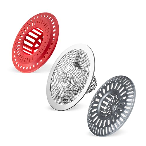 Drain Cover Kitchen Sink - Plastic & Stainless Steel Sink Strainers Set of 3 - Hair Drain Catcher Bathtub 2.75 & 2.36 & 3.10 Inches