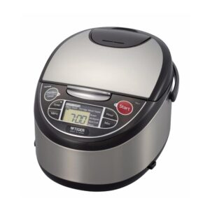 Tiger Stainless Steel/Black Rice Cooker - Microcomputer Controlled 10-Cup Rice Cooker and Warmer with Fuzzy Logic Technology Bundle with Rice Container Bin and Washing Bowl (3 Items)