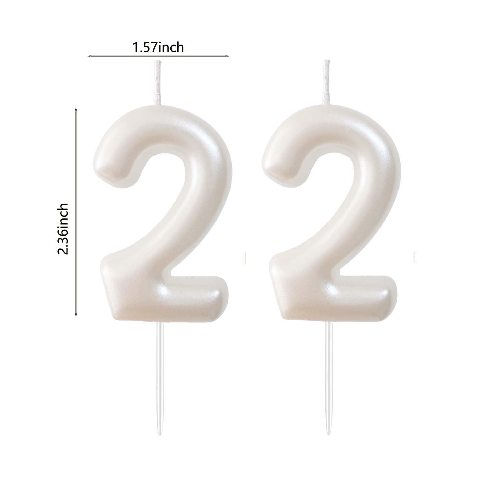 2.36" 22nd Number Candles Birthday Gifts for Women Men Birthday Decorations Birthday Candles Numbers Happy Birthday Candles for Cake 2 Candle for Women for Men (White)