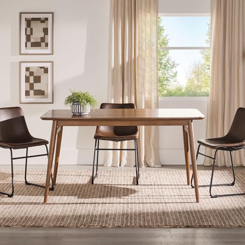 Walker Edison Mid-Century Modern Solid Wood Tapered-Leg Dining Table, 59 Inch, Walnut