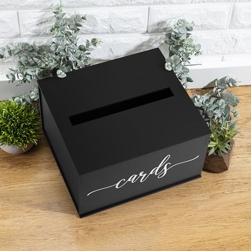 Wooden Wedding Card Box with Slot | Wedding Decorations for Reception, Card Box for Wedding Gifts & Money | Rustic Card Box with Lid | Baby Shower, Bridal Shower, Graduation Card Box - Black