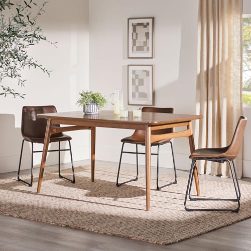 Walker Edison Mid-Century Modern Solid Wood Tapered-Leg Dining Table, 59 Inch, Walnut