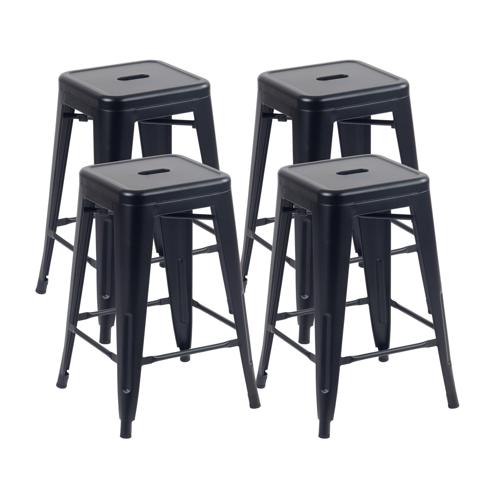 YOUNIKE Metal Barstools Set of 4 Counter Height Bar Stools 24 Inches Indoor Outdoor Patio Home Kitchen Dining Stool Modern Industrial Backless Stackable Bar Chair Matte Black