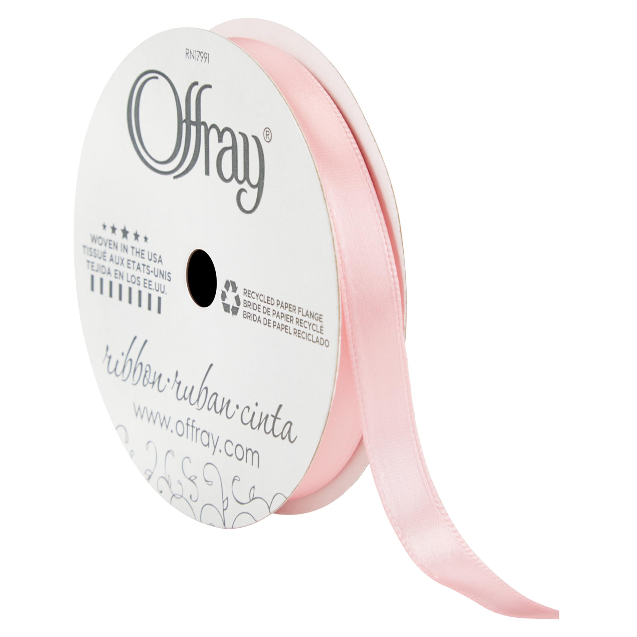 Offray 148660 3/8" Wide Single Face Satin Craft and Decorative Ribbon, 21-Foot Spool, Pink