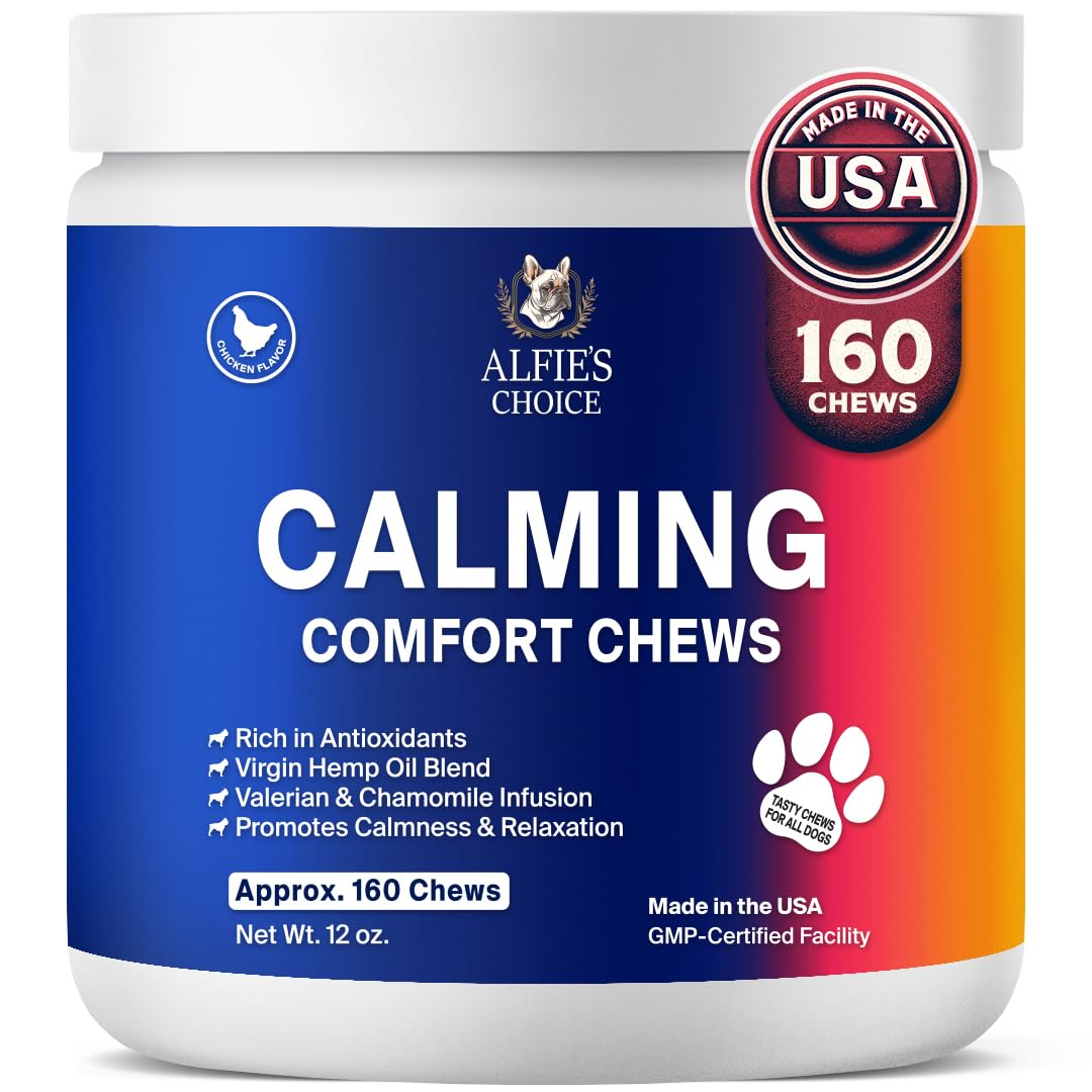 ALFIE'S CHOICE Dog Calming Chews - Dog Anxiety Relief Stress & Separation Support - Pet Hemp Calming Chews for Dogs All Breeds - Calming Dog Treats Soft Chews - 12 oz, Appx 160 Count