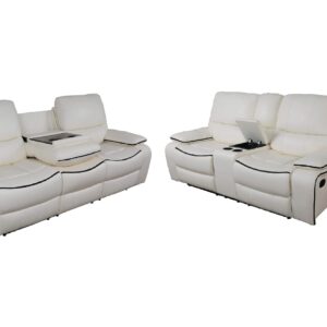 AYCP Manual Reclining Living Room Furniture,Bonded Leather Sofa w/Drop-Down Console, Loveseat w/Storage Console for Living Room/House/Bedroom/Office/Apartment (Ivory White, Sofa+Loveseat)