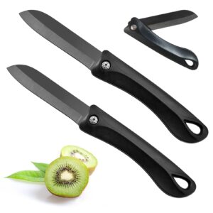 10moons ceramic folding knife 7.6-inch black pocket knife razor-sharp paring kitchen knife with ergonomic handle