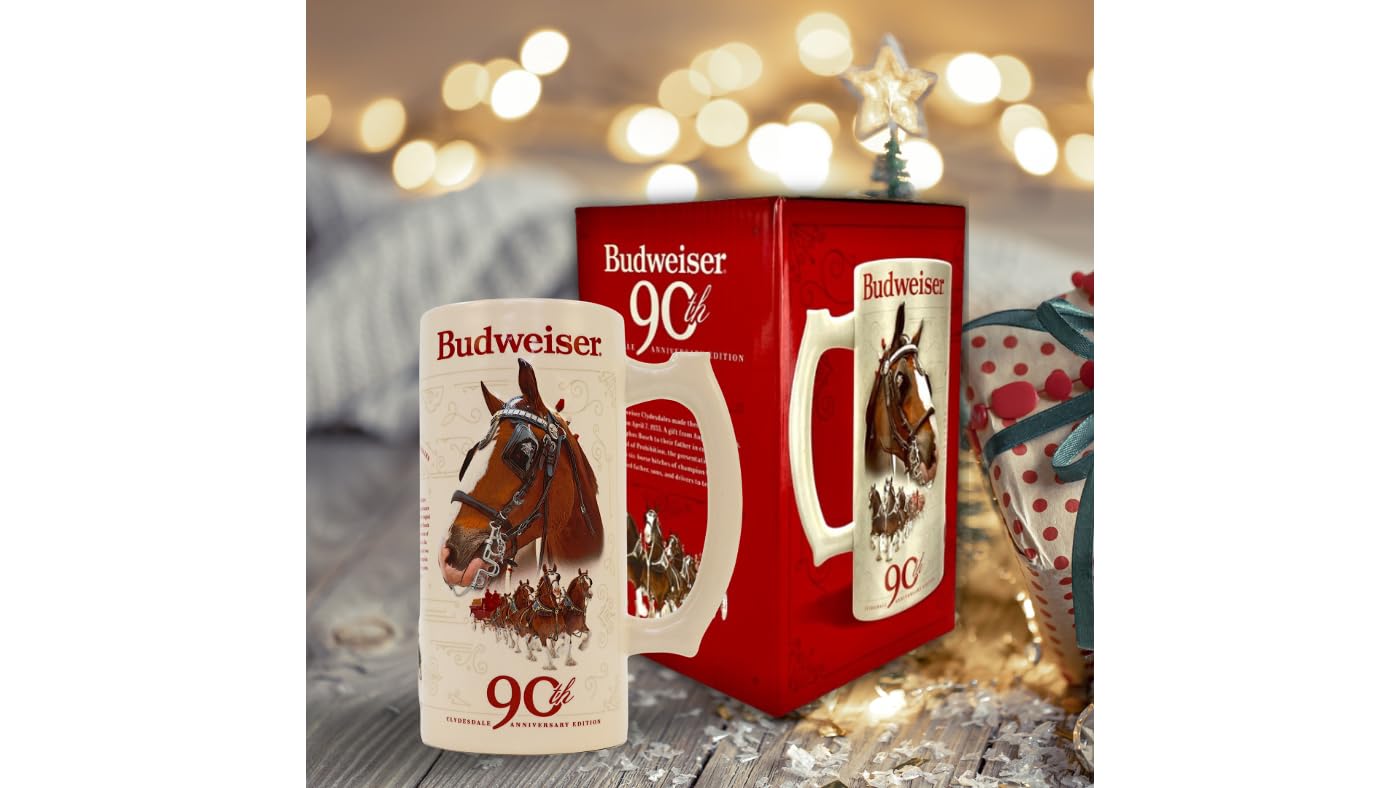 Budweiser 2023 90th Anniversary Limited Edition Clydesdale Holiday Collectors Stein #44 - Ceramic Beer Mug Christmas Gift