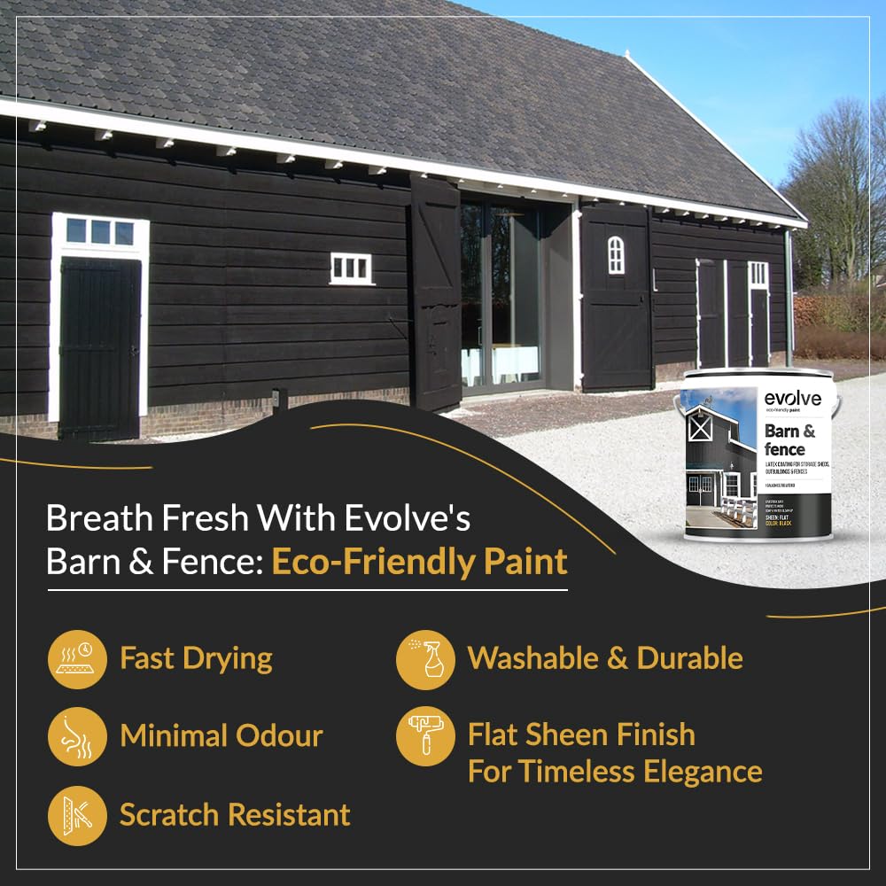 EVOLVE Barn & Fence: Swift Shield High Durability and Scratch-Resistant Paint for Storage Sheds, Outbuildings, and Fences (1 Gallon, Black)