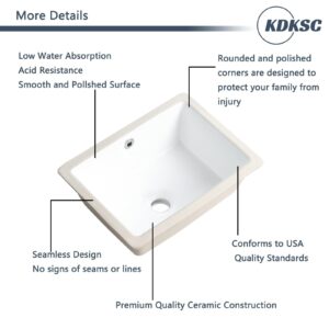 Small Undermount Bathroom Sink 16 Inch White Rectangular Porcelain Ceramic Vanity Basin with Overflow (15.70"x11.69") KDKSC