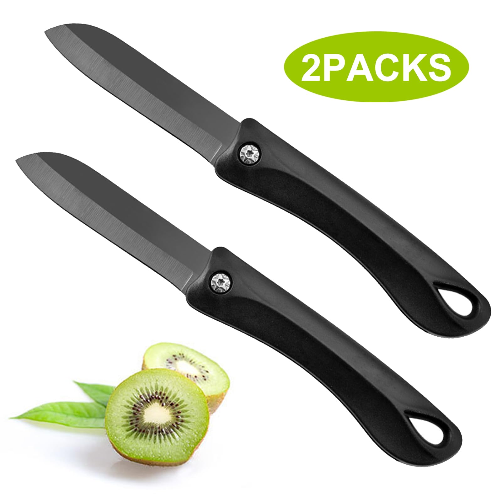 10MOONS Ceramic Folding Knife 7.6-inch Black Pocket Knife Razor-Sharp Paring Kitchen Knife with Ergonomic Handle