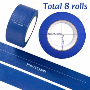 KAKAMINA Painters Tape 2 Inch, 8 Rolls Blue Painters Tape, Bulk Masking Tape Blue General Purpose for Arts and Crafts, 2 Inch x 55 Yards (440 Yards Total)