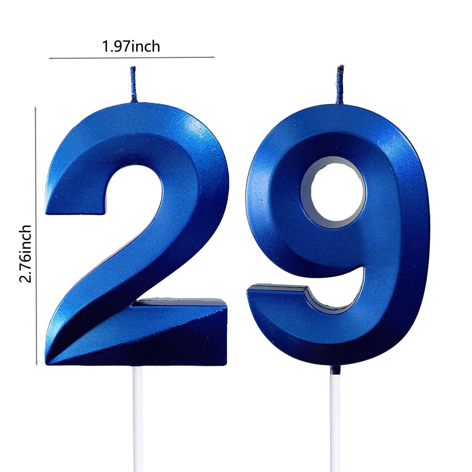 2.76" 29th 92nd Number Candles Birthday Gifts for Women Men Birthday Decorations Birthday Candles Numbers Happy Birthday Candles for Cake 2 Candle for Women for Men (Blue)