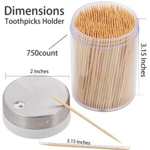 MHREN Toothpick Holder, 3000 Count Bamboo Toothpicks with 4 Reusable Toothpick Dispenser, Sturdy Smooth Health Toothpicks for Party, Bar, Olive, Barbecue, Fruit and Teeth Cleaning