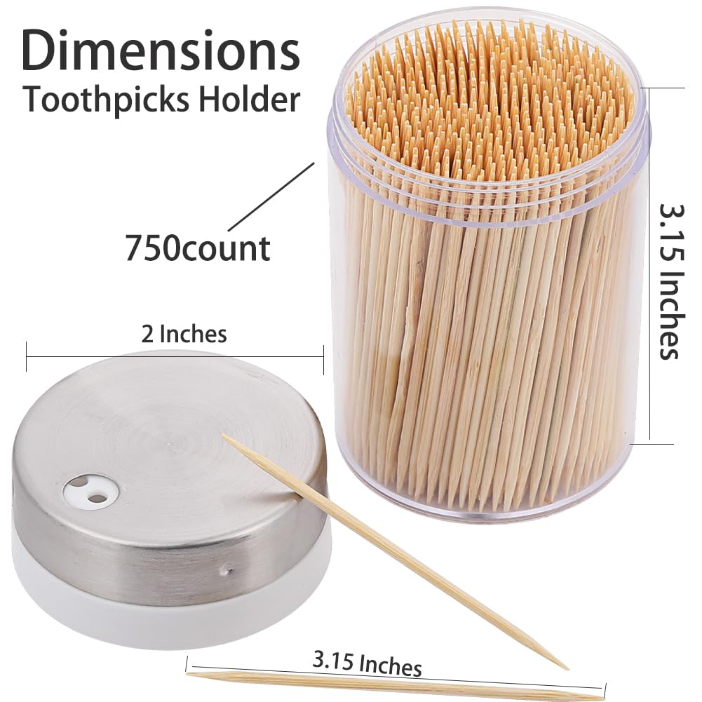 MHREN Toothpick Holder, 3000 Count Bamboo Toothpicks with 4 Reusable Toothpick Dispenser, Sturdy Smooth Health Toothpicks for Party, Bar, Olive, Barbecue, Fruit and Teeth Cleaning