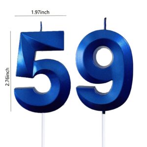 2.76" 59th 95th Number Candles Birthday Gifts for Women Men Birthday Decorations Birthday Candles Numbers Happy Birthday Candles for Cake 2 Candle for Women for Men (Blue)