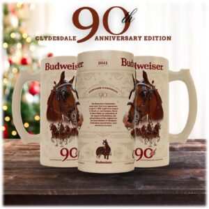 Budweiser 2023 90th Anniversary Limited Edition Clydesdale Holiday Collectors Stein #44 - Ceramic Beer Mug Christmas Gift